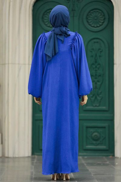 Neva Style Μπαλόνι μανίκι Sax Blue Hijab Φόρεμα 5887sx