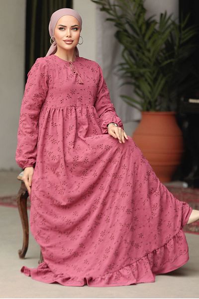 Neva Style Guipure Dried Rose Hijab Dress 23201GK