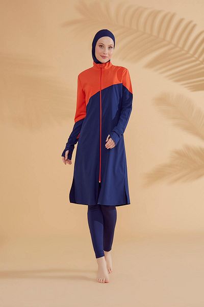 Neva Style Orange H2O Swimmer Series Navy Blue Hijab Swimsuit M2316T