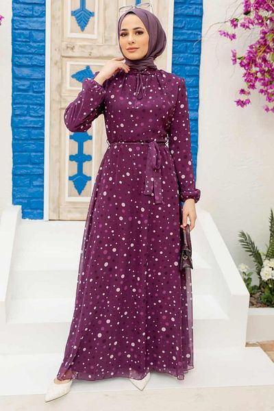 Neva Style Rochie Hijab Mov cu Motiv Buline 279065violet