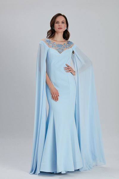 Neva Style Rochie de seara - Rochie de seara Bulava din satin albastru bebelus cu pelerina 4411bm
