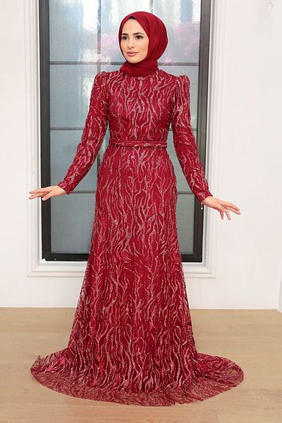Neva Style Beaded Burgundy Hijab Evening Dress 22633Br