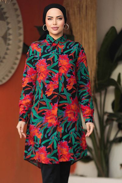 Neva Style - Tunica din vascoza Hijab neagra cu model 11675s