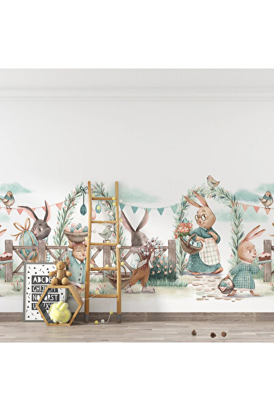 dreamwall Tavşan Ailesi Çocuk Odası Duvar Kumaşı -Isı ve Ses Yalıtımlı