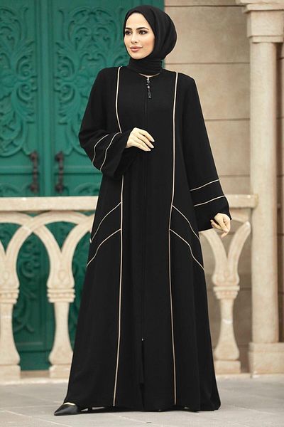 Neva Style Hijab negru cu fermoar Rabia Crep Ferace 35162s