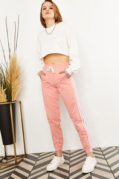 OXVİN Pantaloni de sport supradimensionați, linie neagră, de bază, cu șireturi și picioare elastice, cu dungi
