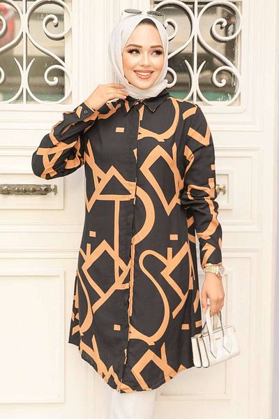 Neva Style Camel Patterned Hijab Tunic - 11698C