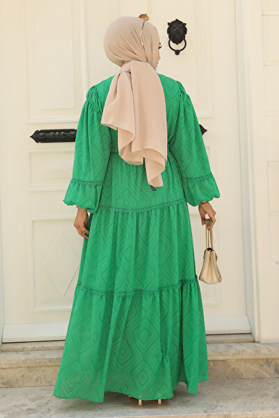 Neva Style Green Hijab Dress with Belt 14131Y