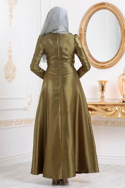 Neva Style فستان سهرة حجاب كاكي من التفتا 3755hk