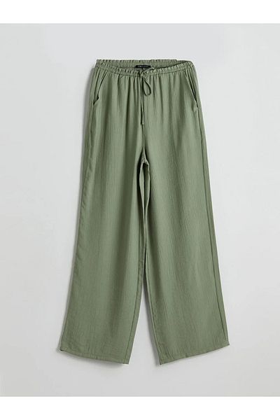 LC Waikiki Lcw modest green elastic waist textured women's pants