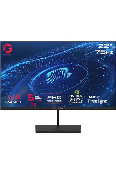GAMEON شاشة ألعاب GB22F75 مقاس 22 بوصة، لوحة VA عالية الدقة، 75 هرتز، 5 مللي ثانية، HDMI 1.4، مكبرات صوت مدمجة، أسود