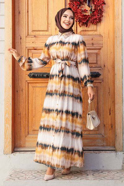 Neva Style Rochie Hijab cu model maro - 23551KH
