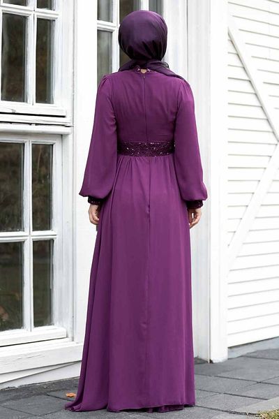 Neva Style Sequin Sequined Plum Hijab Evening Dress 5408Mu
