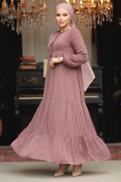 Neva Style Φόρεμα με πτυχωτό Dusty Rose Hijab 22051GK