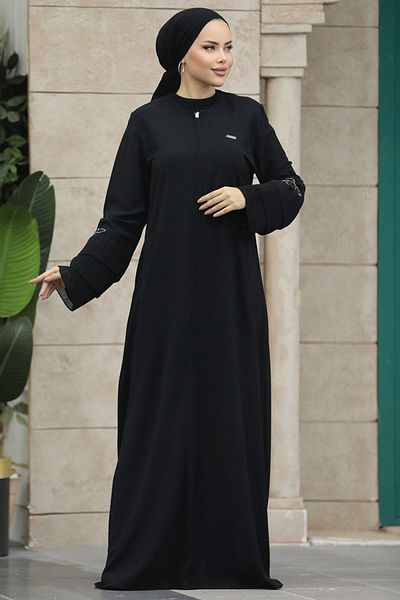 Neva Style Μαύρο Hijab Ferace με φερμουάρ 20028s