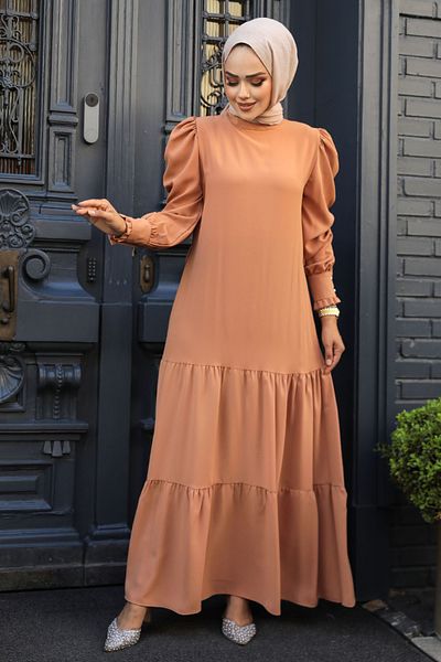 Neva Style Φόρεμα με πτυχωτό μπισκότο Hijab 5883bs