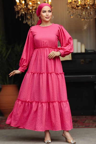 Neva Style Rochie Hijab Fuchsia Pliată 3033f