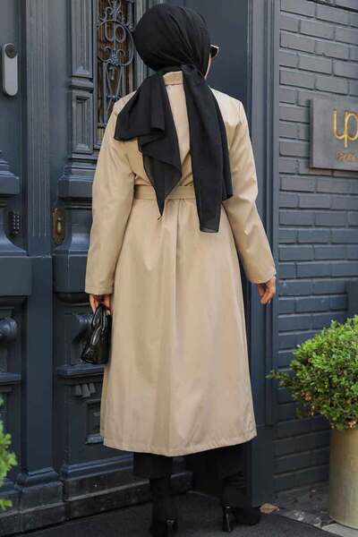 Neva Style Düğmeli Bej Tesettür Trençkot 62131BEJ