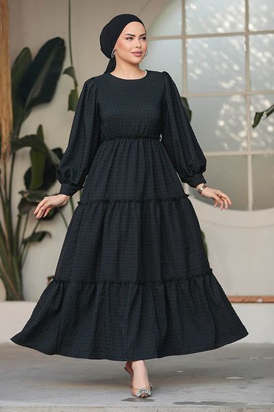 Neva Style - Rochie neagră plisată cu hidžab 3033s