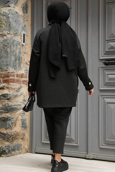 Neva Style Set dublu Hijab negru - cu nasturi, 12391S