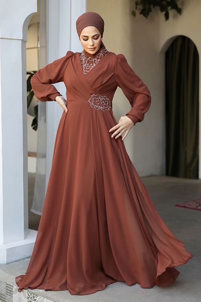 Neva Style Beaded Tile Hijab Evening Dress 25882Krmt