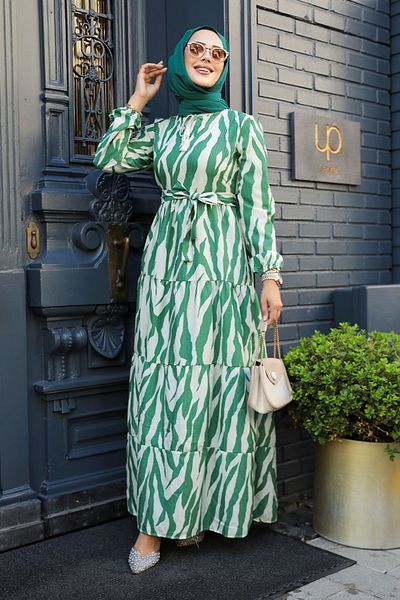 Neva Style Φόρεμα Hijab με πράσινο σχέδιο - 23141Y