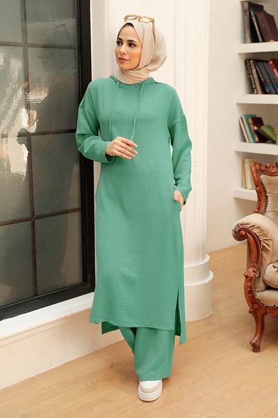 Neva Style طقم حجاب أخضر بغطاء للرأس مكون من قطعتين 5687cy