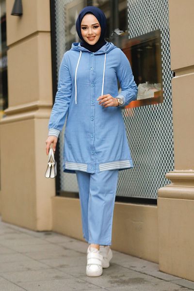 Neva Style Set de două piese blugi Hijab cu nasturi 19111M