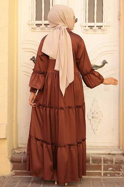 Neva Style Φόρεμα Καφέ Πλισέ Πλισέ 5884kh