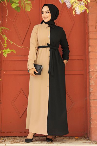 Neva Style - Rochie Hijab Negru Colorblock 3437s