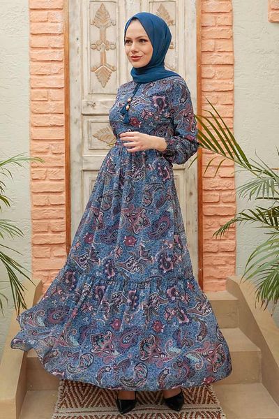 Neva Style Φόρεμα με σχέδιο Indigo Blue Hijab 3356ım