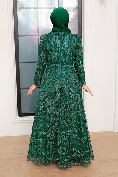 Neva Style Beaded Green Hijab Evening Dress 22661Y