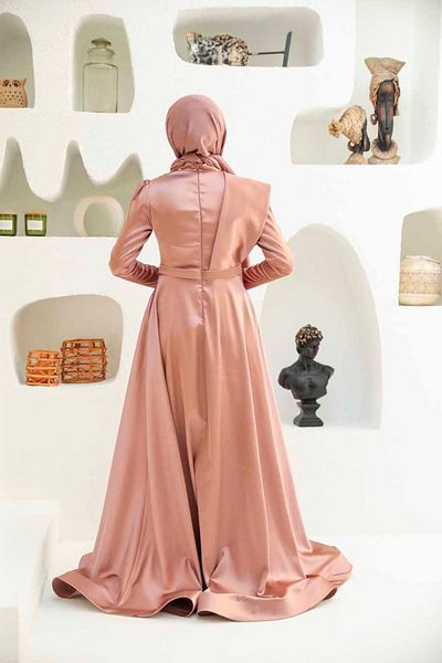 Neva Style Βραδινό φόρεμα με κεντημένο με χάντρες Dusty Rose Hijab 22441gk
