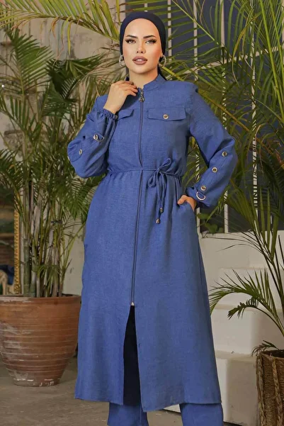 Neva Style تونيك حجاب أزرق نيلي بأزرار 645ım