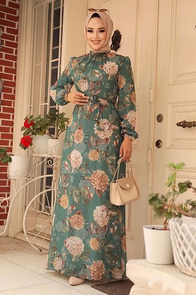 Neva Style Φόρεμα Hijab με λουλούδια πράσινο 279083y