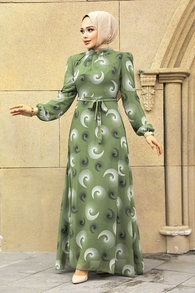 Neva Style Φόρεμα Hijab με σχέδιο Pistachio Green 27945fy