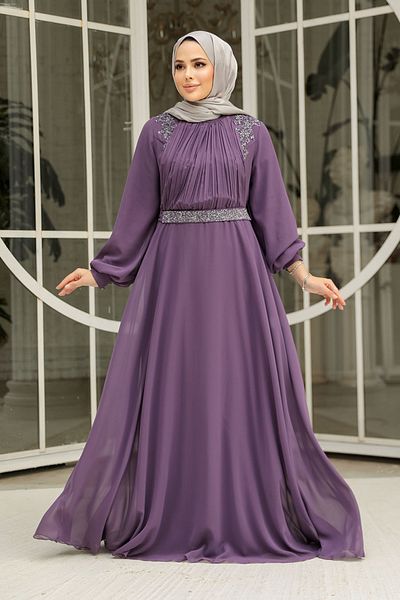 Neva Style Βραδινό φόρεμα Hijab με λεπτομέρεια Drape Dark Dusty Rose 25879kgk