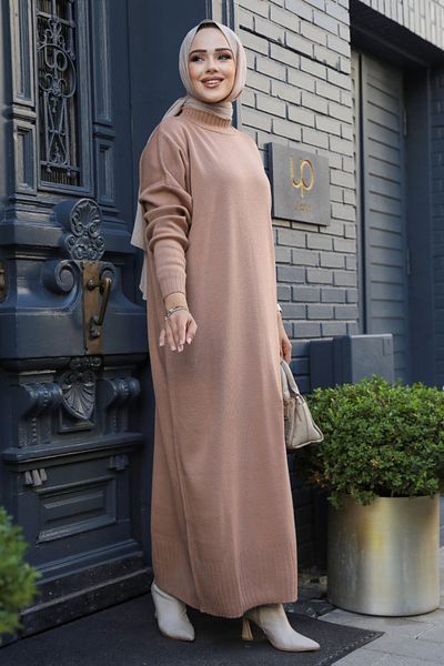 Neva Style - Rochie de tricotaj Hijab Biscuit 3409bs