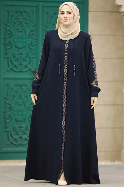 Neva Style Patterned Navy Blue Hijab Ferace 41563L