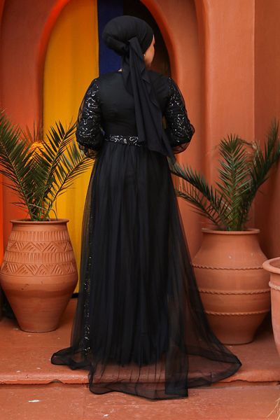 Neva Style Rochie de seară hijab argintie brodata cu paiete 56291gms
