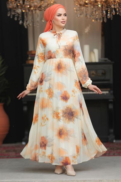 Neva Style Rochie Hijab portocalie cu model 50356T