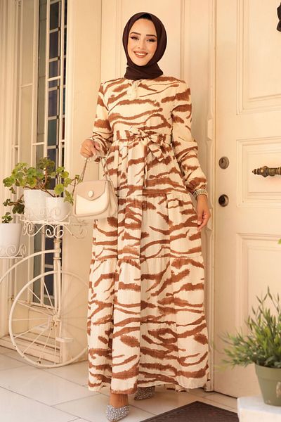 Neva Style Rochie Hijab cu model maro - 23142KH