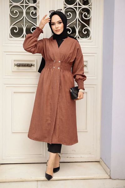 Neva Style Brown Hijab Cap with Button Closure 11872KH