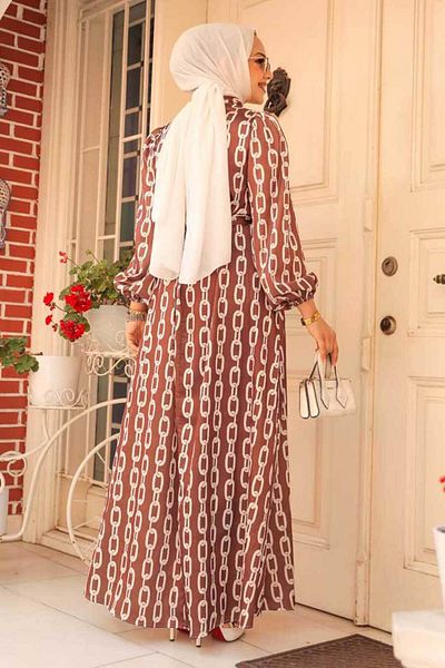 Neva Style Rochie Hijab cu model maro - 23422KH