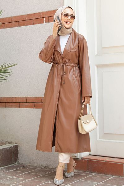 Neva Style Tan Leather Pocket Hijab Cap - 682Tb