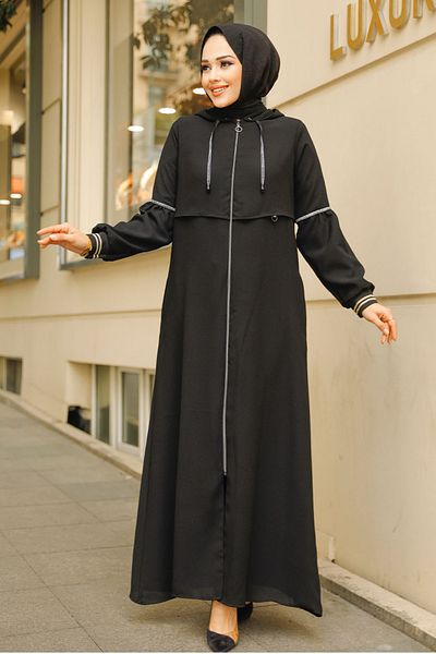 Neva Style Hijab negru cu glugă Ferace 62602S