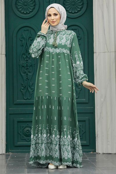 Neva Style Φόρεμα με σχέδιο Çağla Green Hijab 50096cy