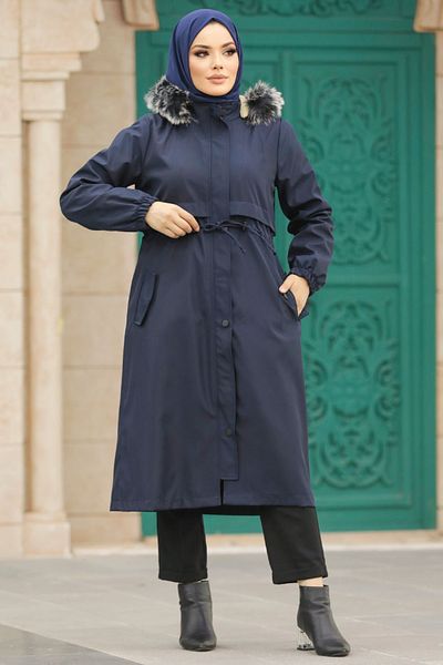 Neva Style سترة حجاب باللون الأزرق الداكن من الفرو 60651l