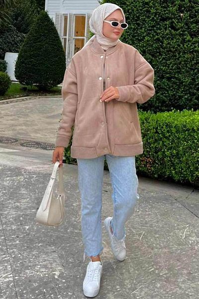 Neva Style Suede Leather Mink Hijab College Coat 9287V