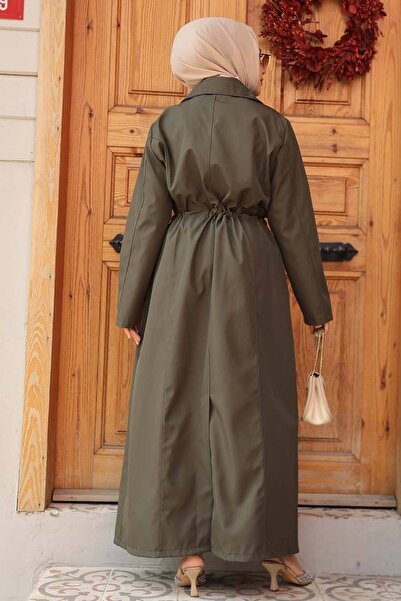 Neva Style Khaki Hijab Trench Coat - Buttoned, 684Hk
